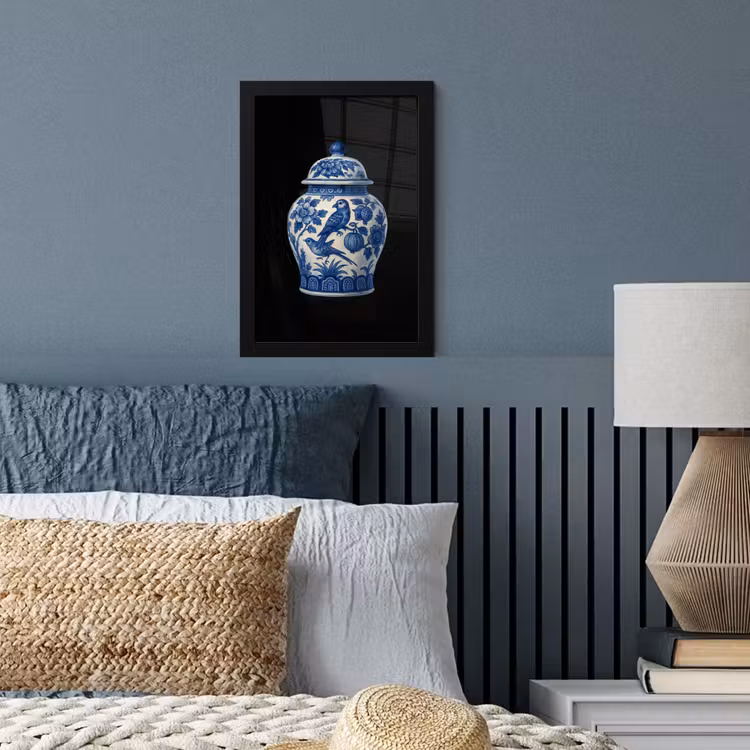 Pot - Delfts Blauw - Bloemen fotolijst zwart zonder passe partout klein -sfeer3