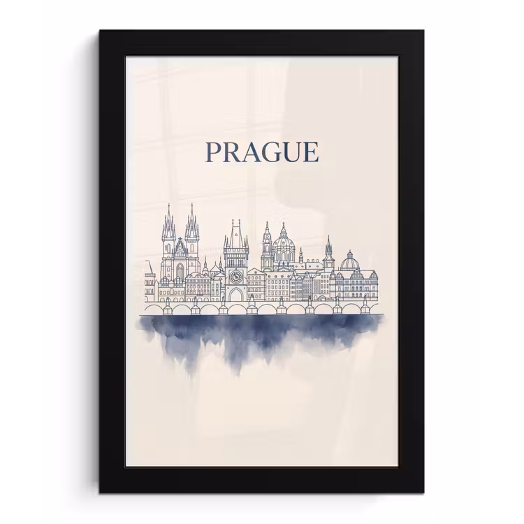 Praag - Skyline - Architectuur - Blauw fotolijst zwart zonder passe partout klein -3d