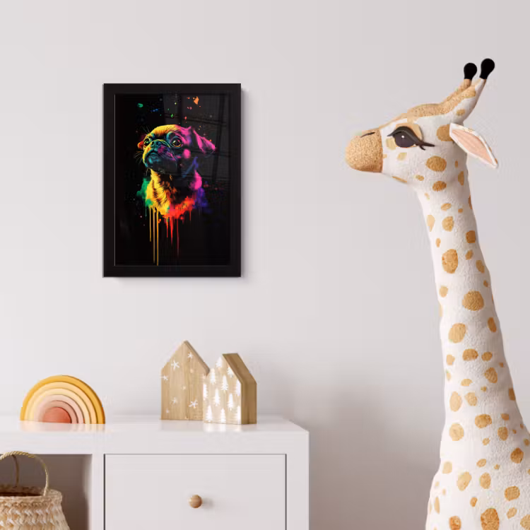 Puck - Hond - Verf - Kleuren fotolijst zwart zonder passe partout klein -usfeer4_kinderkamer
