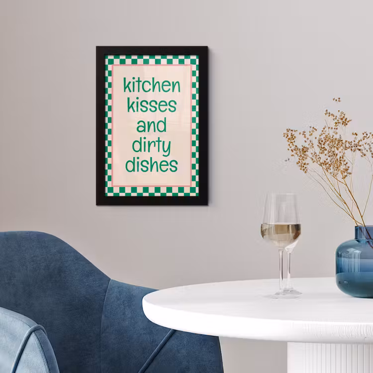 Quote - Groen - Geblokt - Keuken fotolijst zwart zonder passe partout klein -sfeer4