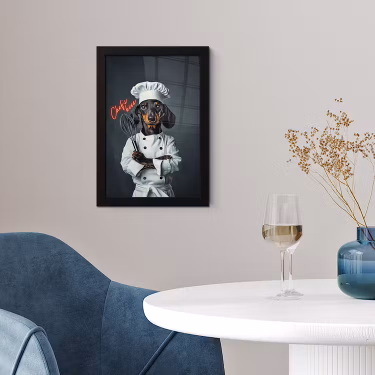 Quote - Neon - Hond - Kokskleding fotolijst zwart zonder passe partout klein -sfeer4