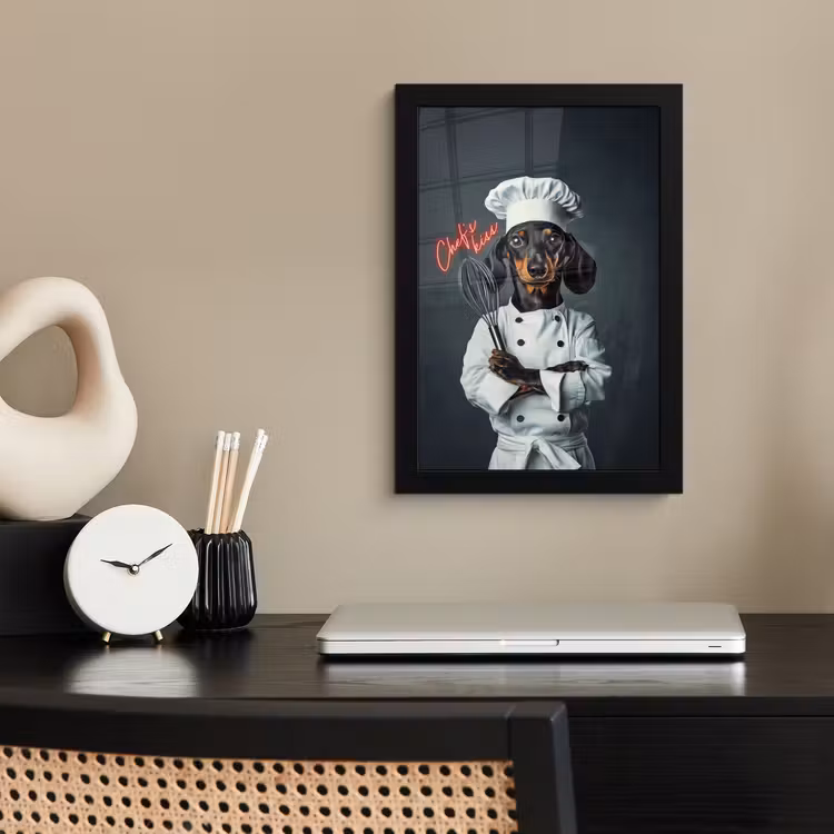 Quote - Neon - Hond - Kokskleding fotolijst zwart zonder passe partout klein -sfeer1