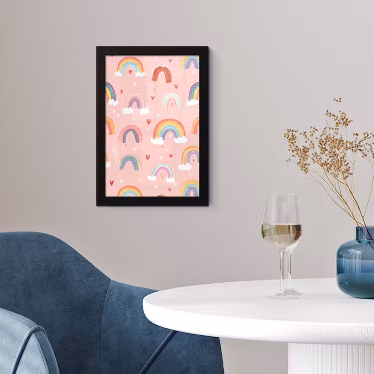 Regenboog - Patroon - Pastel - Handgetekend fotolijst zwart zonder passe partout klein -sfeer4
