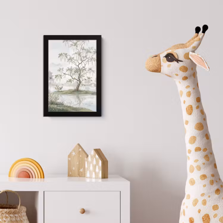 Reiger - Landschap - Groen fotolijst zwart zonder passe partout klein -usfeer4_kinderkamer