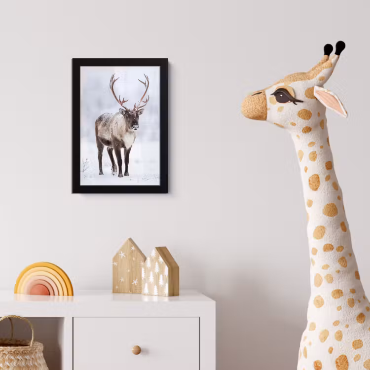 Rendier - Gewei - Toendra - Sneeuw - Wild fotolijst zwart zonder passe partout klein -usfeer4_kinderkamer
