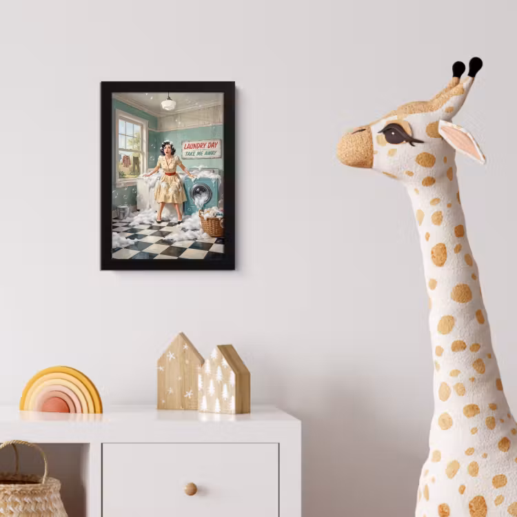 Retro - Blauw - Vrouw fotolijst zwart zonder passe partout klein -usfeer4_kinderkamer