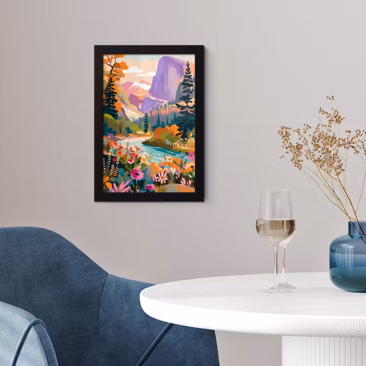Rivier - Vallei vol bloemen - Levendig fotolijst zwart zonder passe partout klein -sfeer4