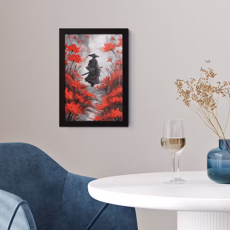 Rode bloemen - mistig - Man fotolijst zwart zonder passe partout klein -sfeer4