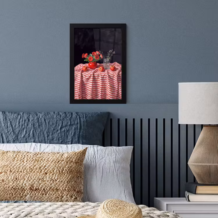 Poster met lijst - Rode bloemen - Vaas - Rode bloemen - Vaas fotolijst zwart zonder passe partout klein