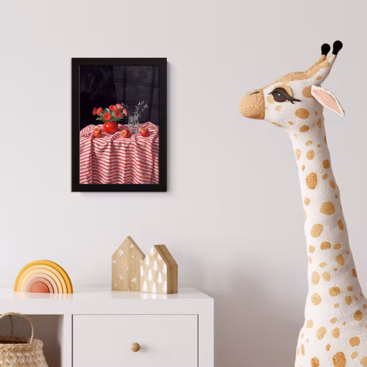 Poster met lijst - Rode bloemen - Vaas - Rode bloemen - Vaas fotolijst zwart zonder passe partout klein