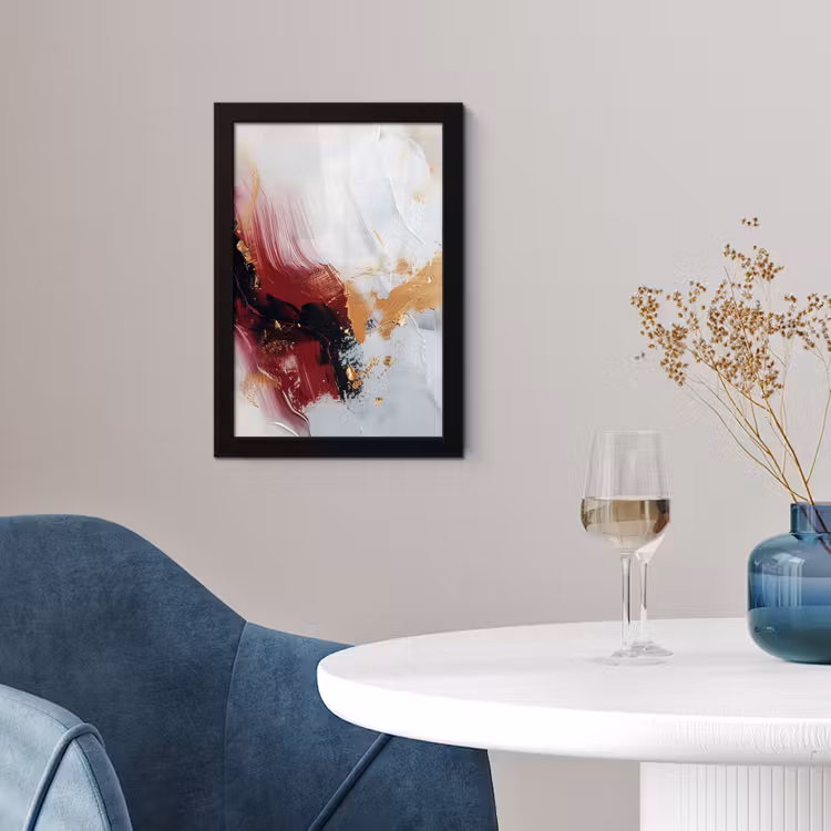 Rood - Abstract - Goud - Modern fotolijst zwart zonder passe partout klein -sfeer4