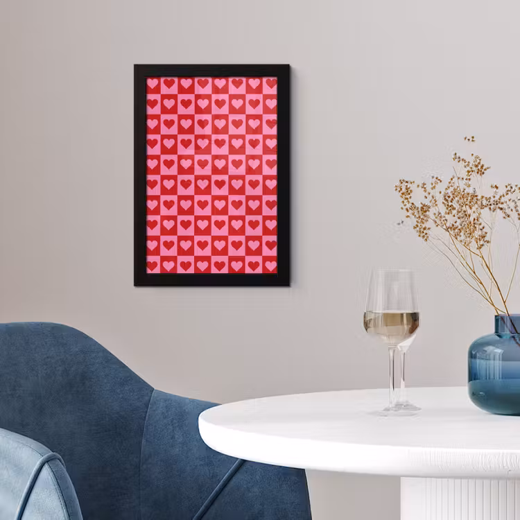 Rood - Roze - Schaakbord - Valentijn fotolijst zwart zonder passe partout klein -sfeer4