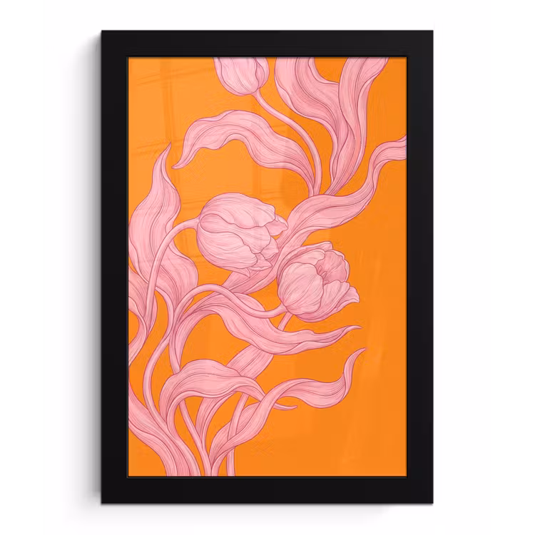 Poster met lijst - Roze bloemen - Modern - Roze bloemen - Modern fotolijst zwart zonder passe partout klein