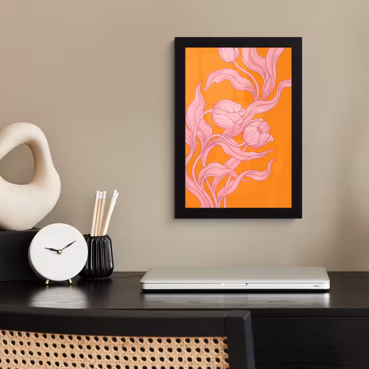 Poster met lijst - Roze bloemen - Modern - Roze bloemen - Modern fotolijst zwart zonder passe partout klein