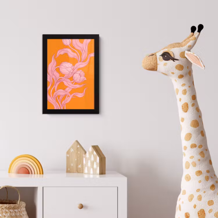 Poster met lijst - Roze bloemen - Modern - Roze bloemen - Modern fotolijst zwart zonder passe partout klein