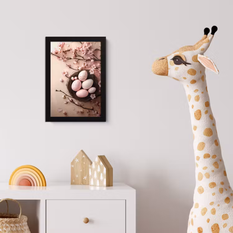 Roze - Bloesems - Eieren fotolijst zwart zonder passe partout klein -usfeer4_kinderkamer
