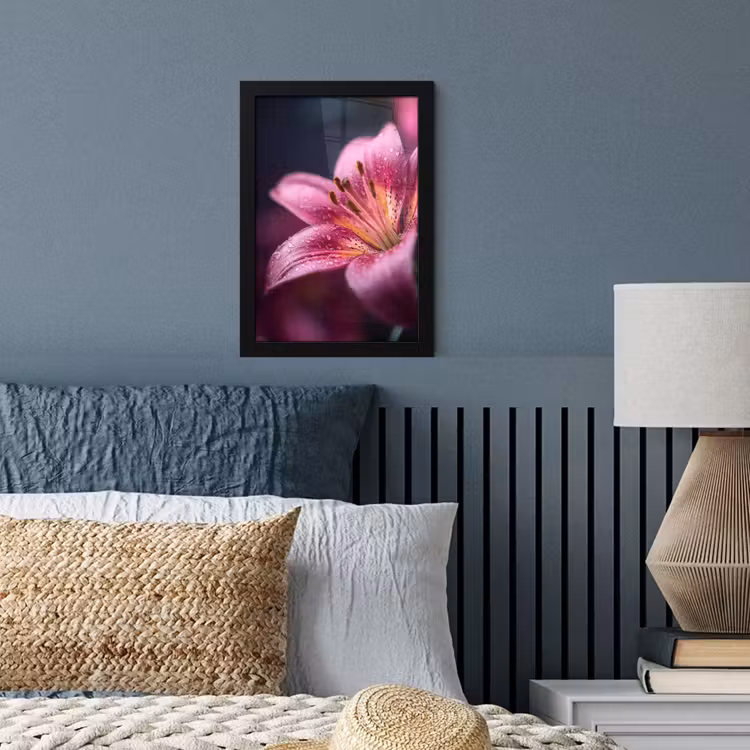 Roze - lelie - Dauwdruppels fotolijst zwart zonder passe partout klein -sfeer3