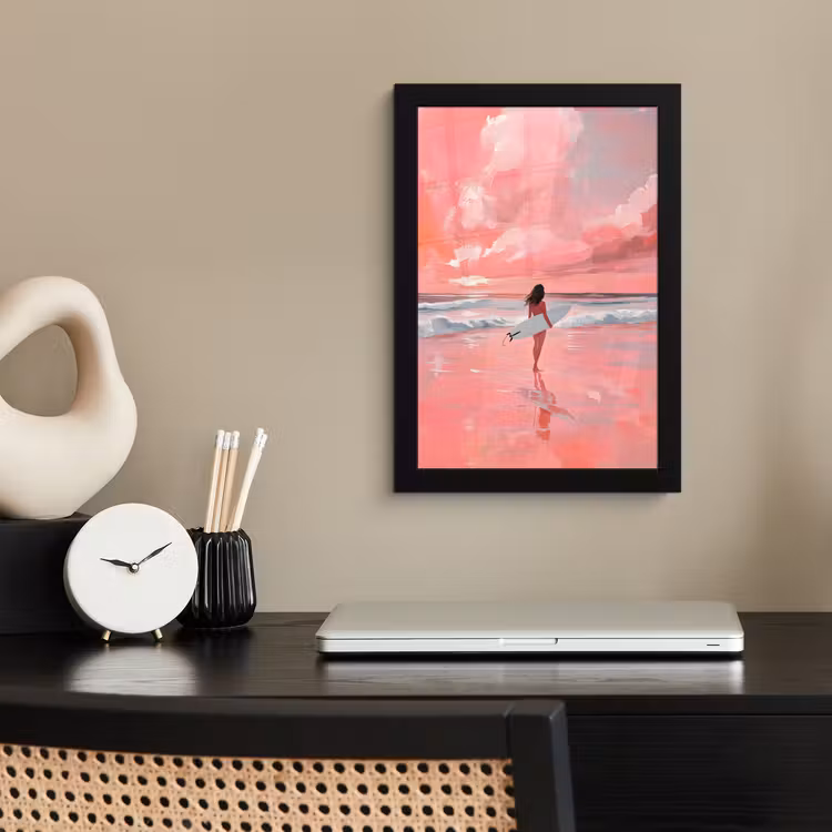 Roze - Surfen - Zee fotolijst zwart zonder passe partout klein -sfeer1