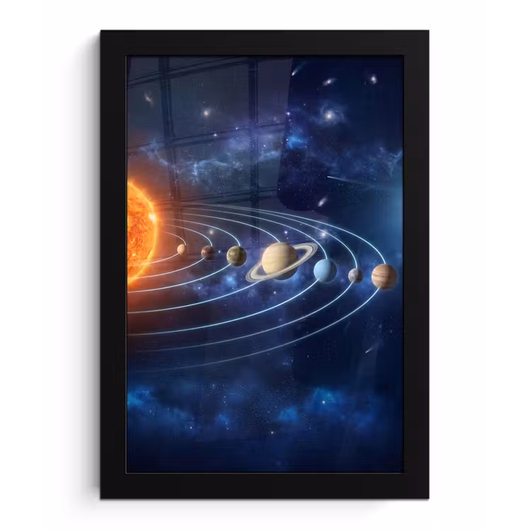 Ruimte - Zonnestelsel - Blauw fotolijst zwart zonder passe partout klein -3d