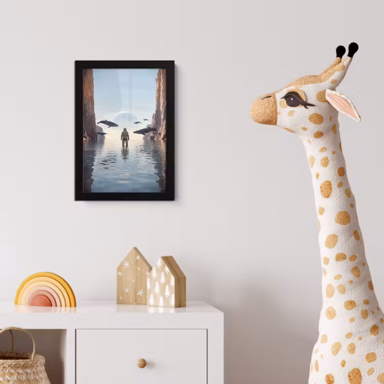 Poster met lijst - Ruimtevaarder - Walvis - Fantasie - Ruimtevaarder - Walvis - Fantasie fotolijst zwart zonder passe partout klein