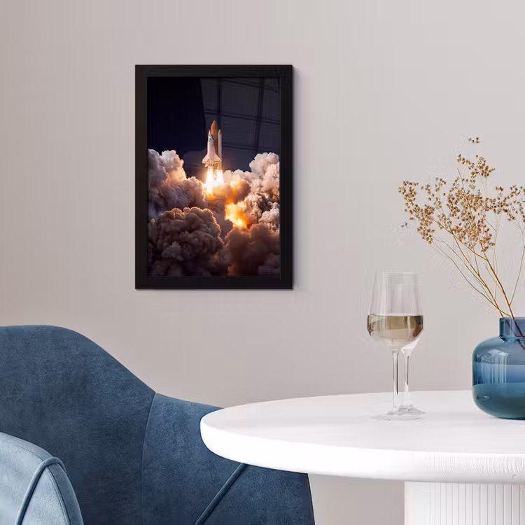 Poster met lijst - Ruimtevaartuig - Lancering - Sterren - Ruimtevaartuig - Lancering - Sterren fotolijst zwart zonder passe partout klein