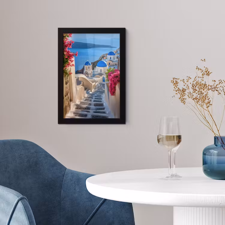 Santorini - Bloemen - Griekenland fotolijst zwart zonder passe partout klein -sfeer4