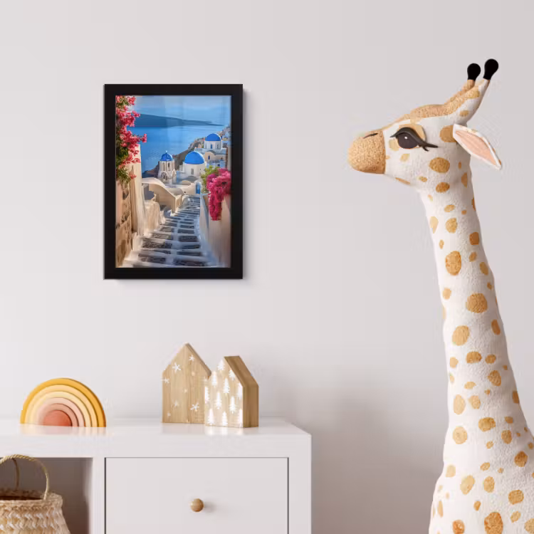 Santorini - Bloemen - Griekenland fotolijst zwart zonder passe partout klein -usfeer4_kinderkamer