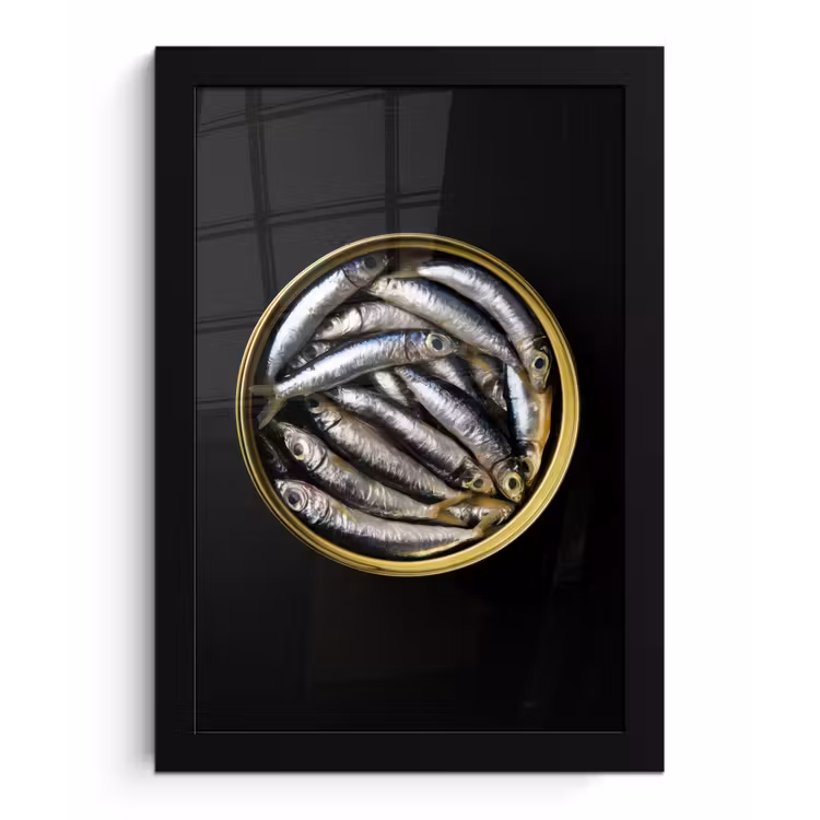Sardines - Vissen - Rond - Zwart fotolijst zwart zonder passe partout klein -3d