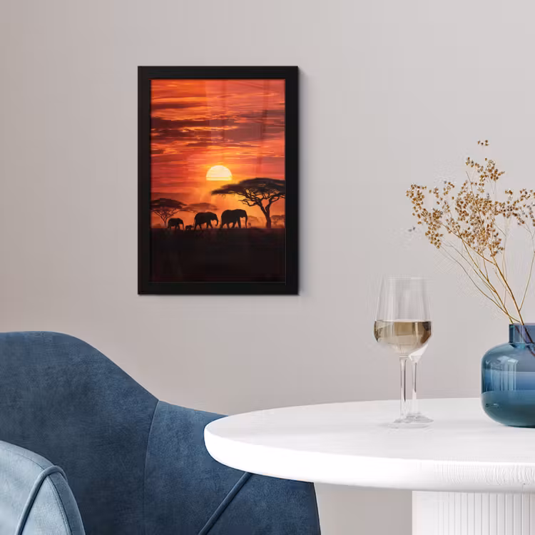 Savanne - Olifanten - Zonsondergang fotolijst zwart zonder passe partout klein -sfeer4