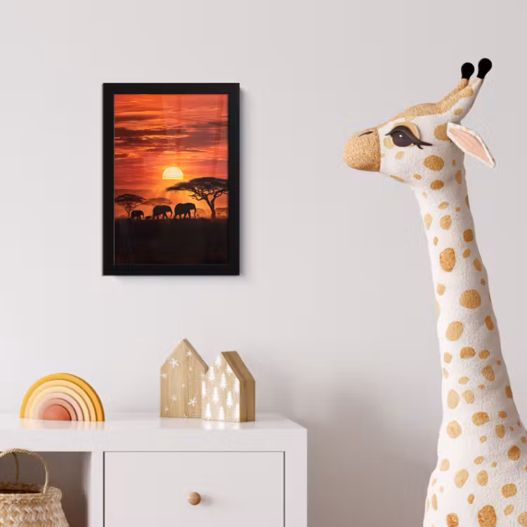 Savanne - Olifanten - Zonsondergang fotolijst zwart zonder passe partout klein -usfeer4_kinderkamer