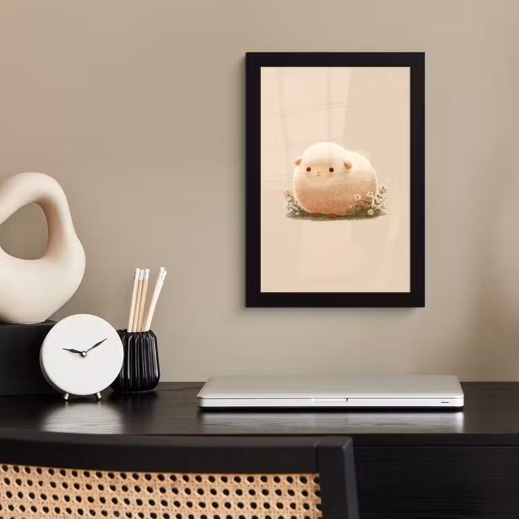 Schaap - Beige - Bloemen fotolijst zwart zonder passe partout klein -sfeer1