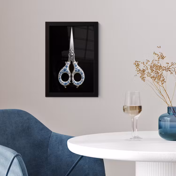 Schaar - Delfts blauw - Zwart fotolijst zwart zonder passe partout klein -sfeer4