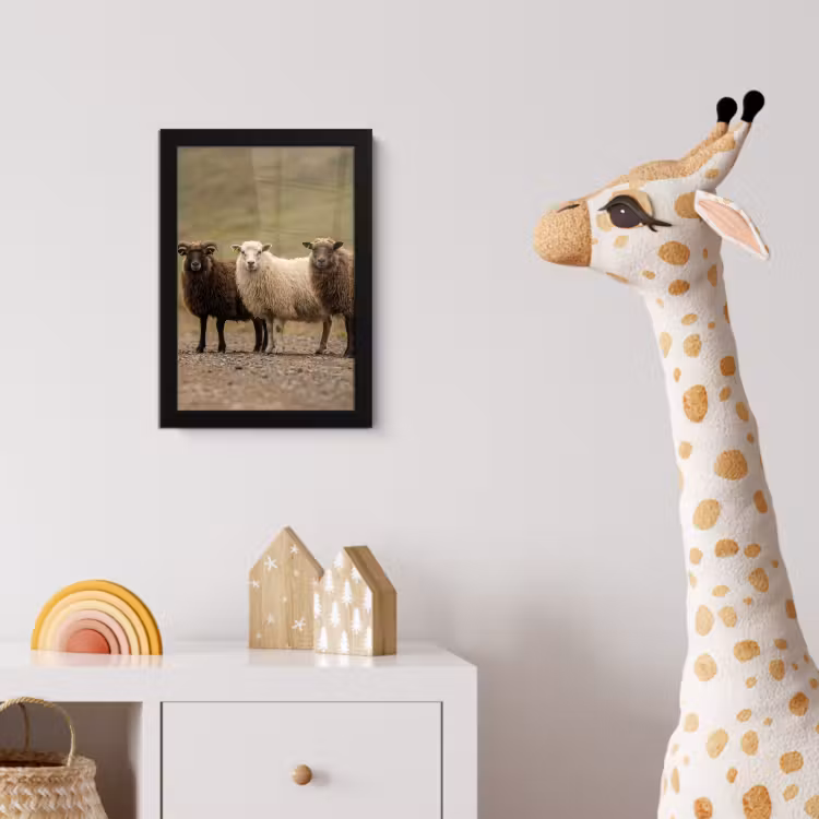 Schapen - Bruin - Wit - Grindpad fotolijst zwart zonder passe partout klein -usfeer4_kinderkamer