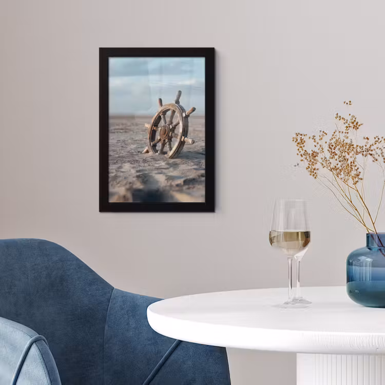 Scheepsstuur - Hout - Bruin - Zand fotolijst zwart zonder passe partout klein -sfeer4