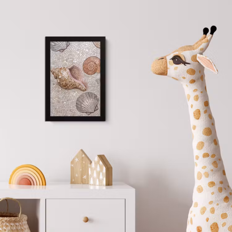 Schelp - Mozaïek - Zee - Beige - Modern fotolijst zwart zonder passe partout klein -usfeer4_kinderkamer