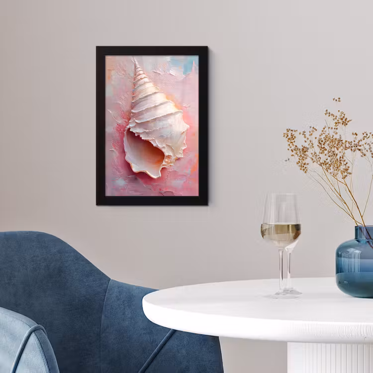 Schelp - Pastel - Pink fotolijst zwart zonder passe partout klein -sfeer4