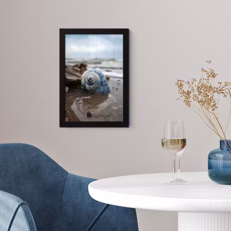 Schelp - Strand - Blauw - Zee fotolijst zwart zonder passe partout klein -sfeer4