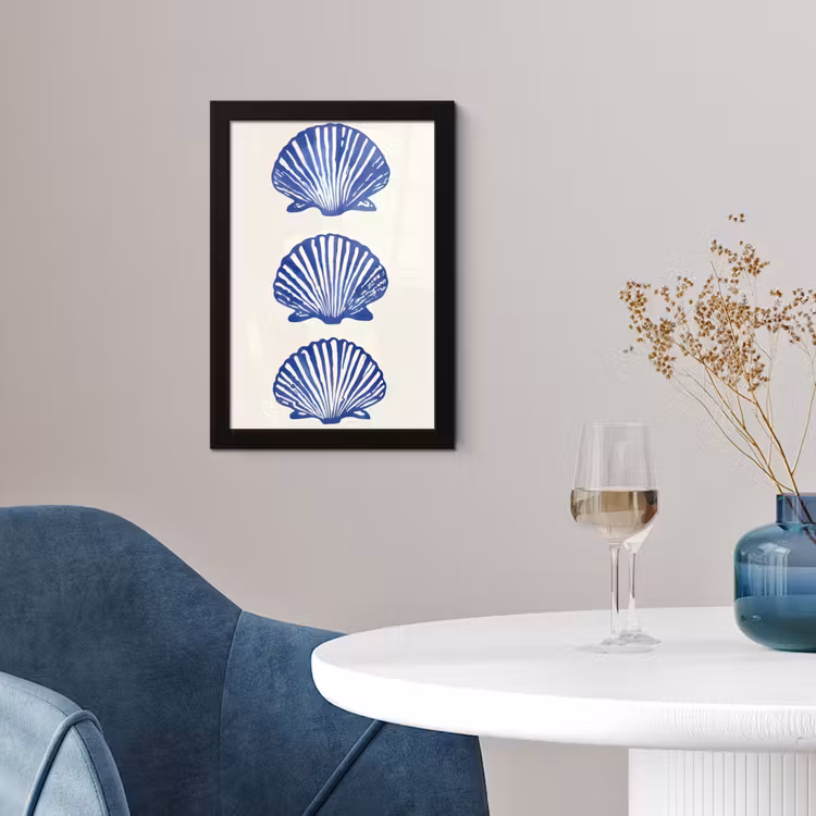 Schelpen - Blauw - Patroon fotolijst zwart zonder passe partout klein -sfeer4