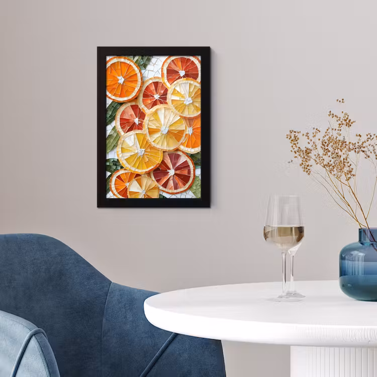 Schijfjes - Fruit - Oranje - Mozaïek fotolijst zwart zonder passe partout klein -sfeer4