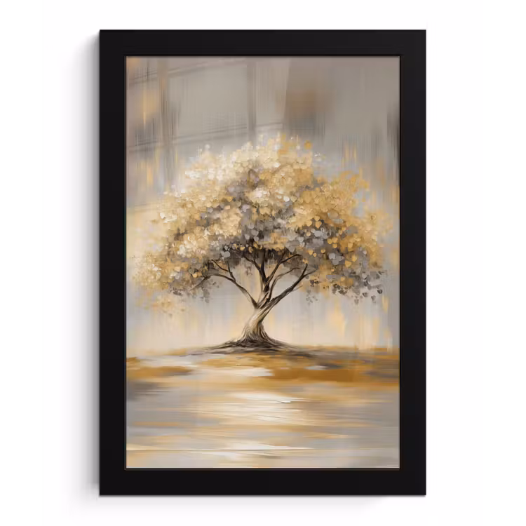 Schilderij - Boom - Abstract - Bladeren fotolijst zwart zonder passe partout klein -3d