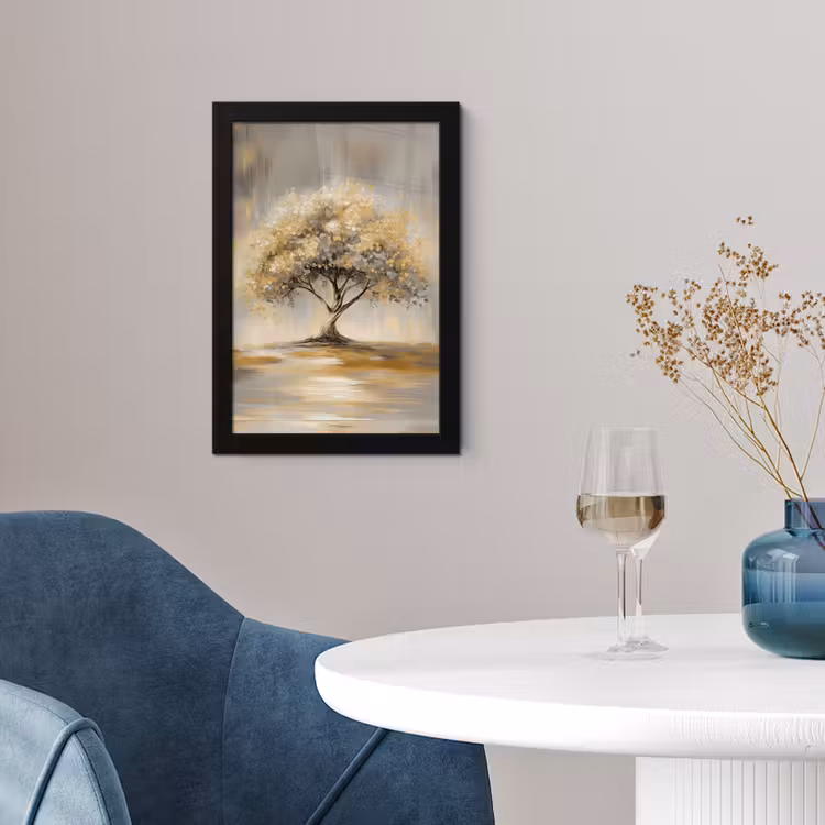 Schilderij - Boom - Abstract - Bladeren fotolijst zwart zonder passe partout klein -sfeer4
