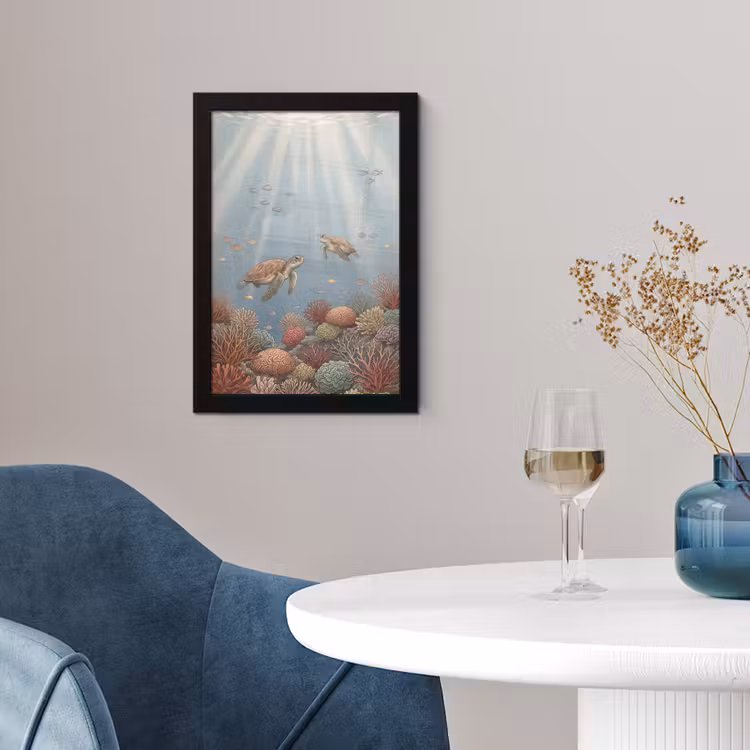 Schildpad - Onderwater - Natuur - Illustratie fotolijst zwart zonder passe partout klein -sfeer4