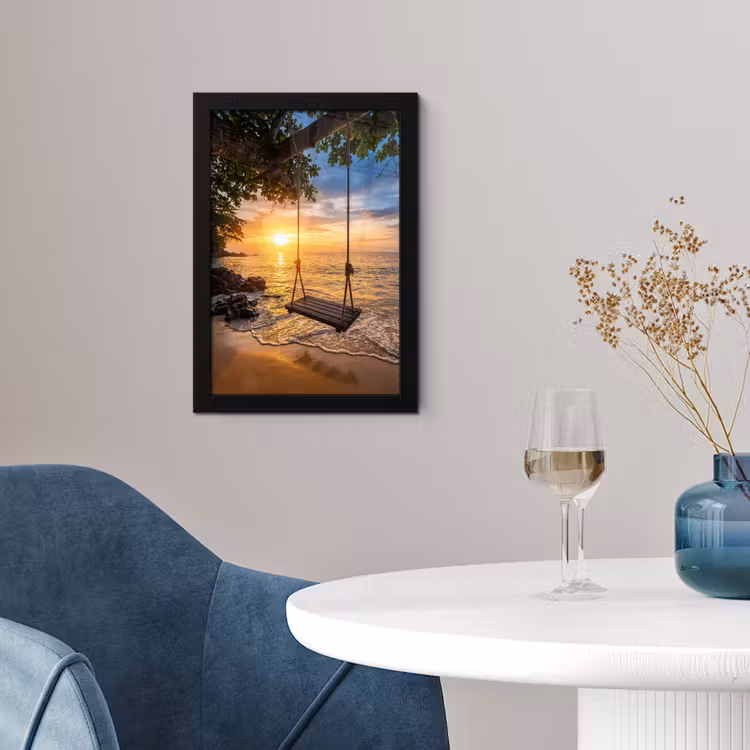 Schommel - Strand - Zonsondergang - Natuur - Oranje fotolijst zwart zonder passe partout klein -sfeer4