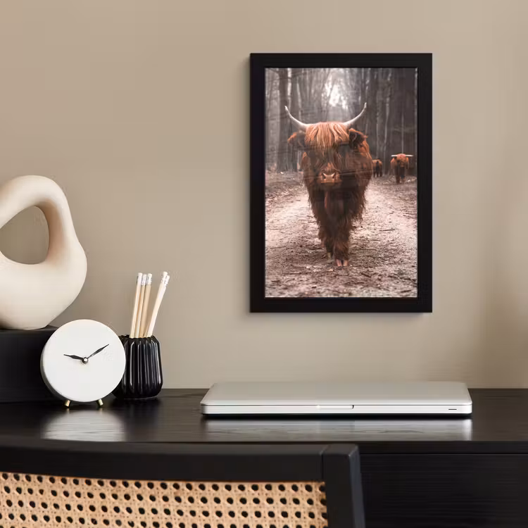 Schotse hooglander - Bos - Koe - Dieren - Natuur fotolijst zwart zonder passe partout klein -sfeer1