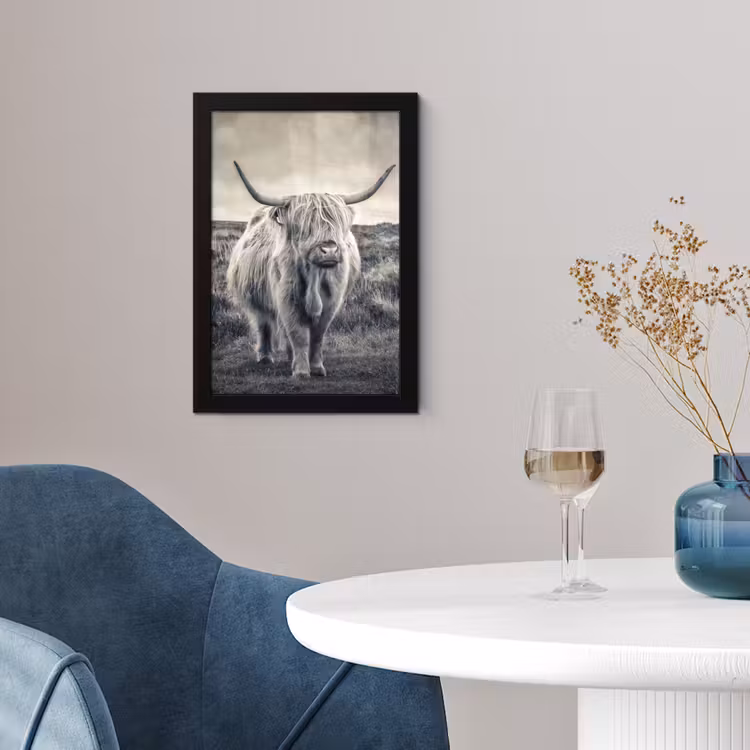 Schotse hooglander - Dieren - Wolken - Koe - Natuur fotolijst zwart zonder passe partout klein -sfeer4
