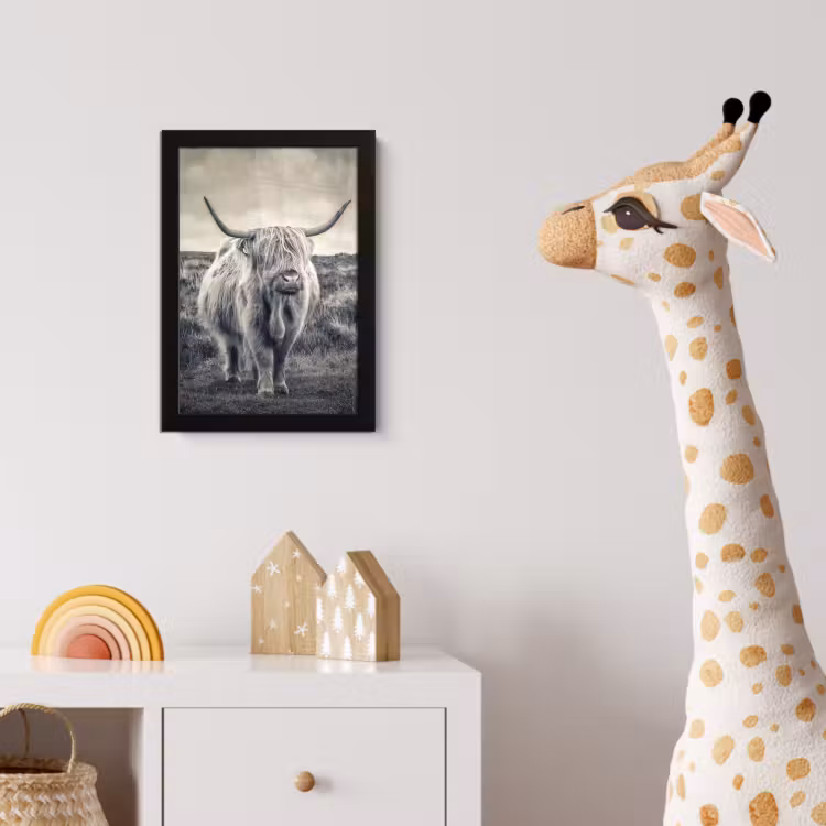 Schotse hooglander - Dieren - Wolken - Koe - Natuur fotolijst zwart zonder passe partout klein -usfeer4_kinderkamer