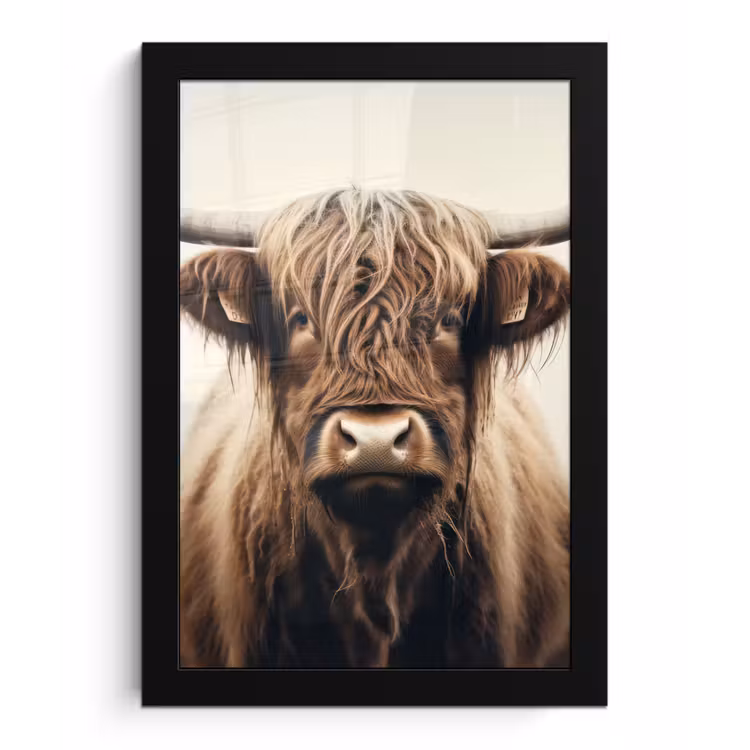 Schotse hooglander - Hoorns - Landschap fotolijst zwart zonder passe partout klein -3d