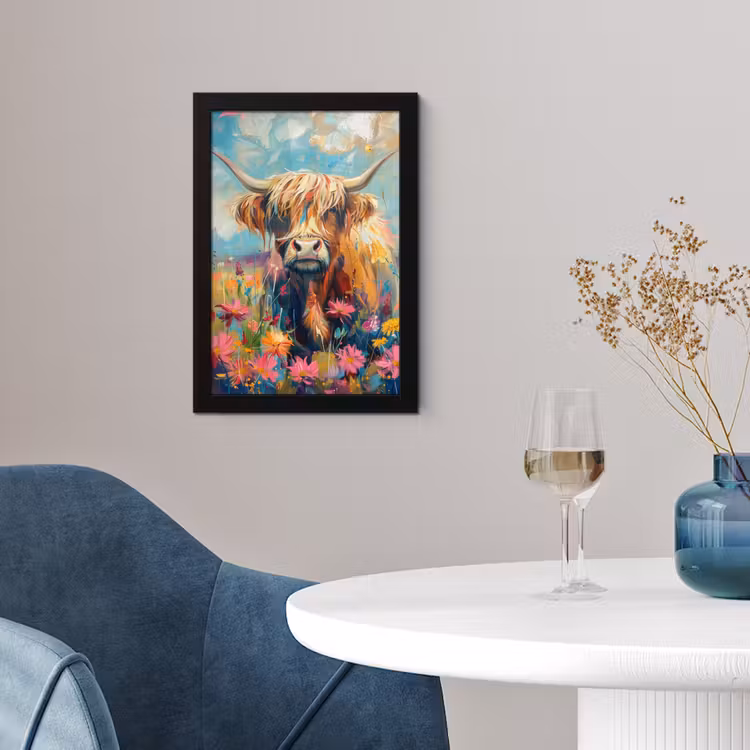 Schotse hooglander - Natuur - Kleurrijk - Bloemen fotolijst zwart zonder passe partout klein -sfeer4