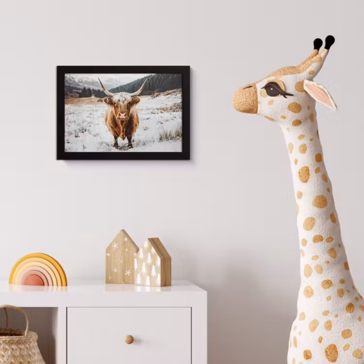 Schotse Hooglander - Sneeuw - Winter - Dieren fotolijst zwart zonder passe partout klein -usfeer4_kinderkamer