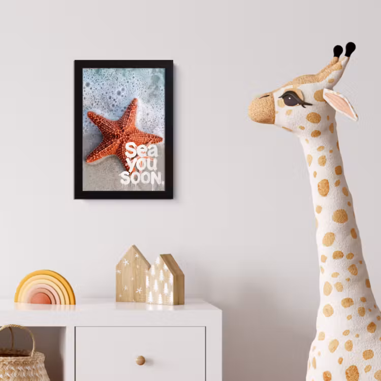 Sea you soon - Zeester - Zee fotolijst zwart zonder passe partout klein -usfeer4_kinderkamer